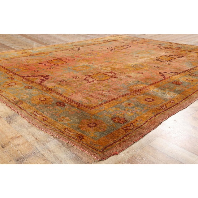 Textile Late 19th Century Antique Turkish Oushak Rug - 09'04 X 11'06 For Sale - Image 7 of 9