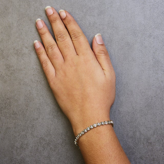 14K Yellow Gold Plated .925 Sterling Silver 1/4 Cttw Diamond Round Miracle Plate and "S" Link Tennis Bracelet - 7" For Sale In New York - Image 6 of 7