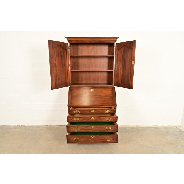 1960s Henkel Harris Georgian Solid Mahogany Drop Front Secretary Desk With Bookcase Hutch, 1969 For Sale - Image 5 of 18