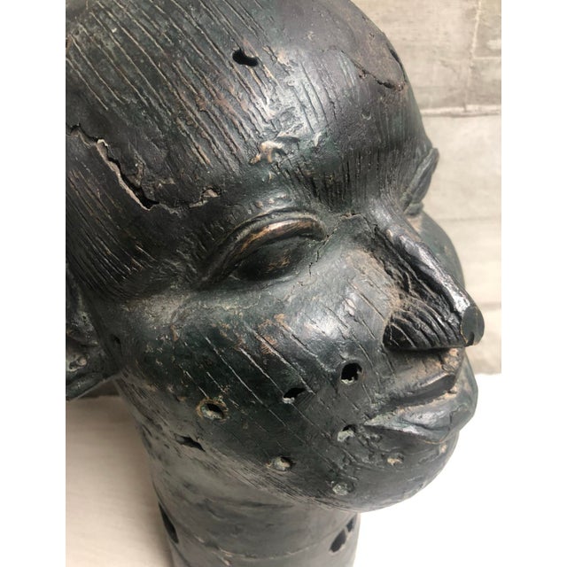 Gold African Bronze Head Sculpture For Sale - Image 8 of 12