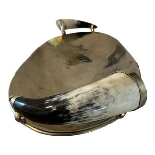 Large Silver Plate Tray With Faux Horn Handles For Sale