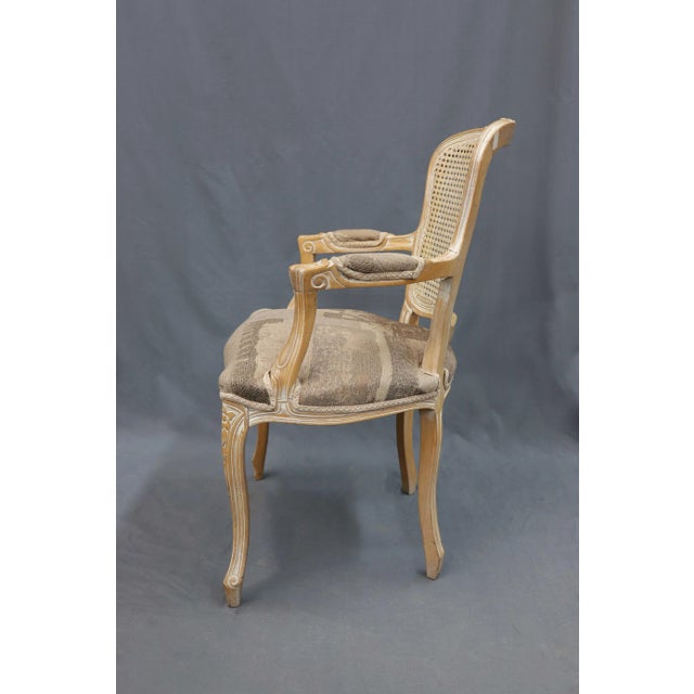 Weave Back Armchair With Patterned Gray Seat For Sale - Image 4 of 6