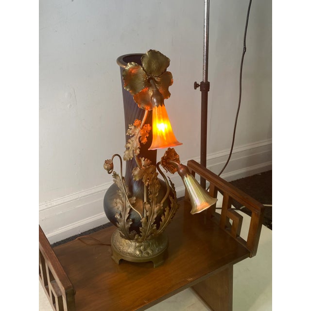 Metal Austrian Art Nouveau Bronze Vase Form Lamp For Sale - Image 7 of 10