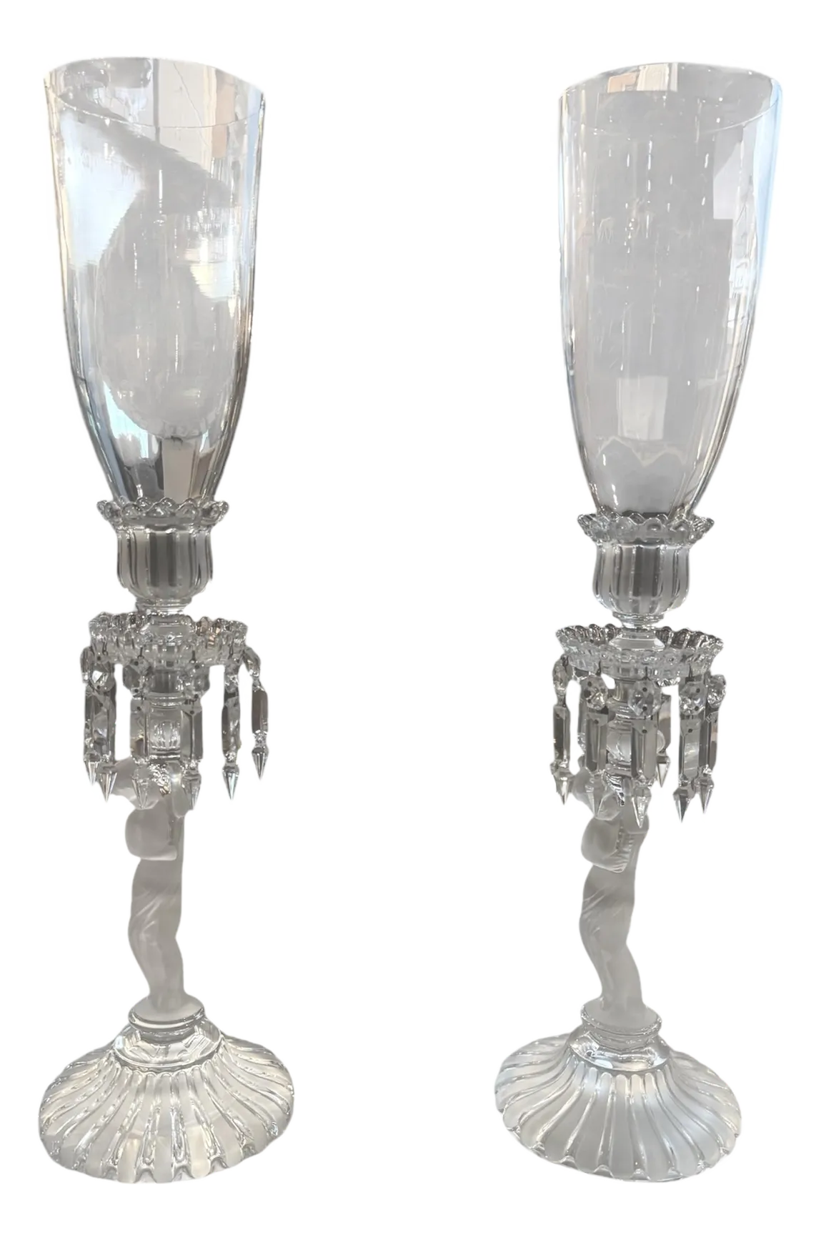 Pair of Baccarat Clear and Frosted Glass Enfant Lusters