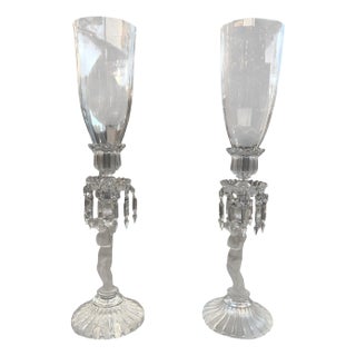 Pair of Baccarat Clear and Frosted Glass Enfant Lusters/Candlesticks For Sale
