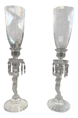 Pair of Baccarat Clear and Frosted Glass Enfant Lusters/Candlesticks
