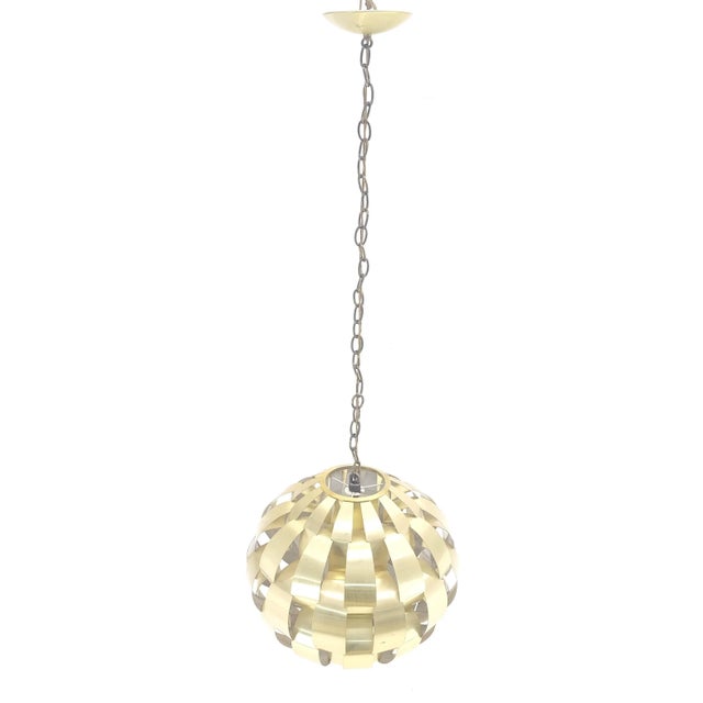 1970s Max Sauze Brass Ribbon Mid Century Modern Light Fixture Chandelier Pendant For Sale - Image 5 of 6