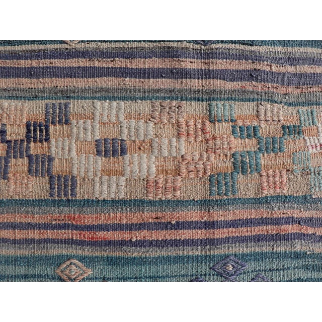 Textile Mid 20th Century Stripe Design Turkish Vintage Flat-Weave Rug in Light Green Purple and Peach For Sale - Image 7 of 10