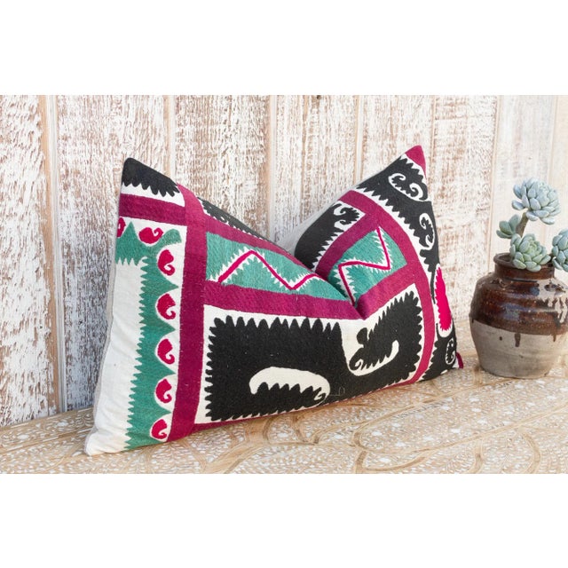 Persian Olma Gul Suzani Lumbar Pillow For Sale - Image 3 of 9