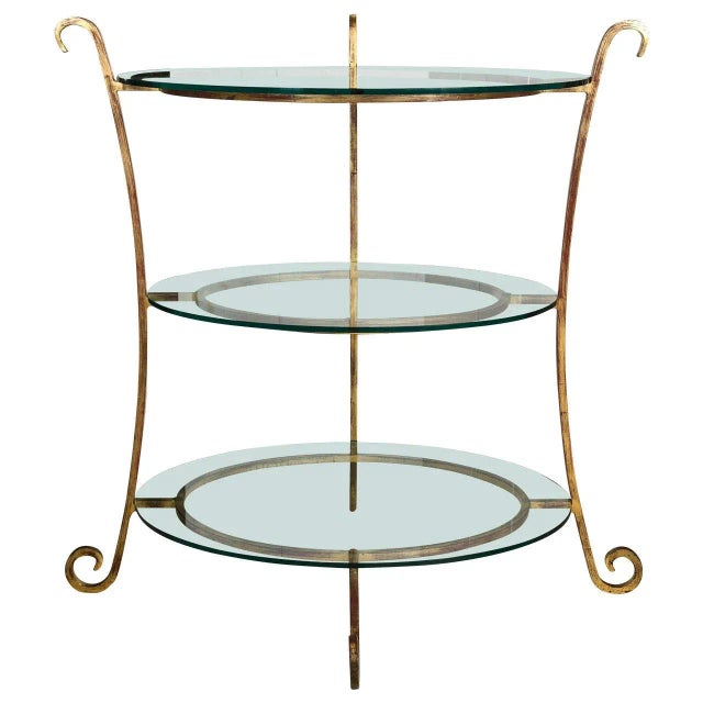 Glass Three-Tier Glass & Gilt Metal Etagere Server/Stand For Sale - Image 7 of 7