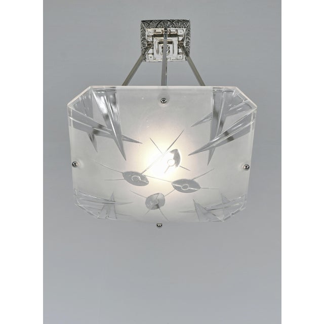 Metal French Art Deco Pendant Light by Degue 1930 France For Sale - Image 7 of 12