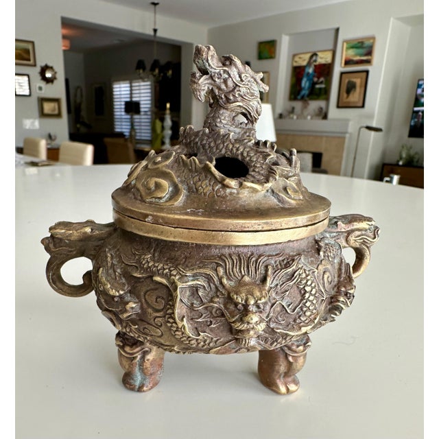 Antique Chinese Ming-Style Brass Dragon Incense Burner Sculpture For Sale - Image 4 of 17