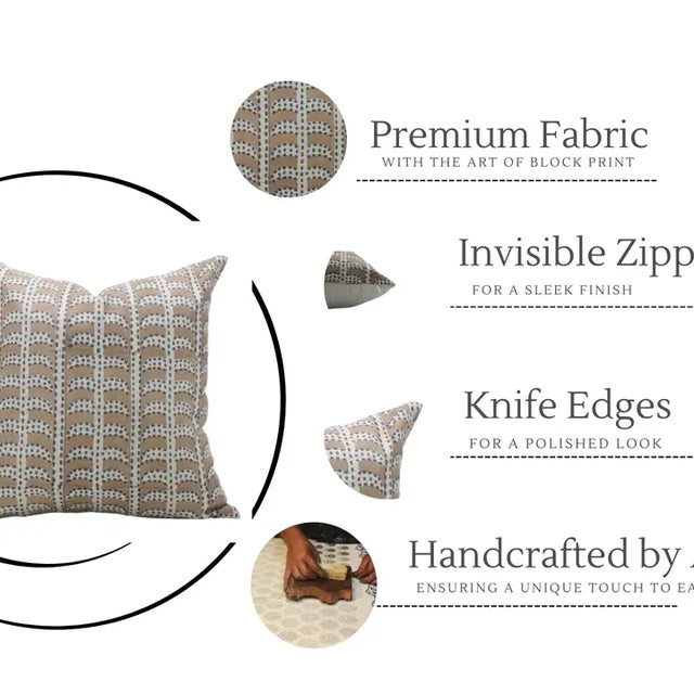 Fabdivine Handcrafted Block Print Cushion Cover 24x24 Inch Linen Blend- Garud For Sale - Image 4 of 4