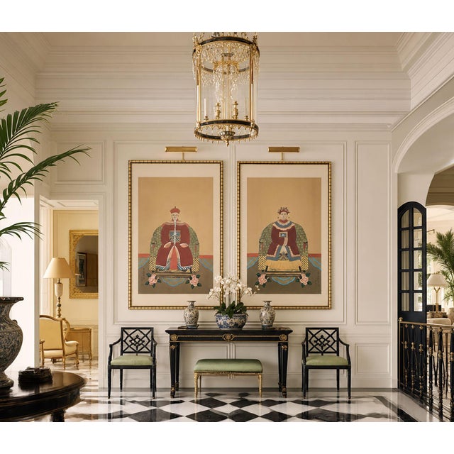 Offering a stunning pair of Extra-Large Antique Chinese Ancestral Portrait paintings, circa Mid 20th Century. These...
