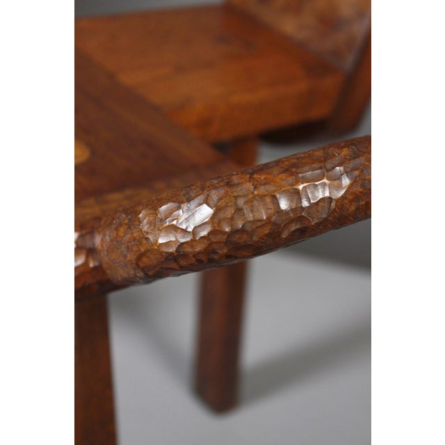 Mid-Century Modern Brutalist Tripod Chairs with Hand Carved Details, 1950s, Set of 2 For Sale - Image 13 of 17