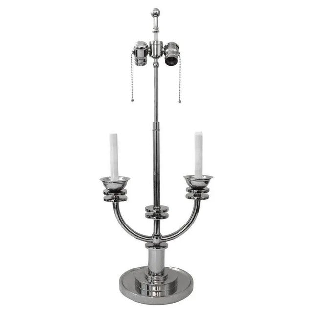 Karl Springer Attributed Table Lamp Nickel Plated Art Deco Revival For Sale - Image 13 of 13