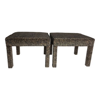 1970s Vintage Pair Leopard Parsons Stools Ottomans Benches Newly Upholstered For Sale
