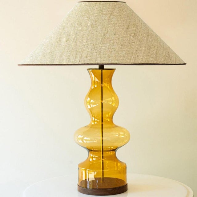 Cream Amber Bubble Glass Table Lamp with Beige Lampshade attributed to R. Houben, 1970 For Sale - Image 8 of 9