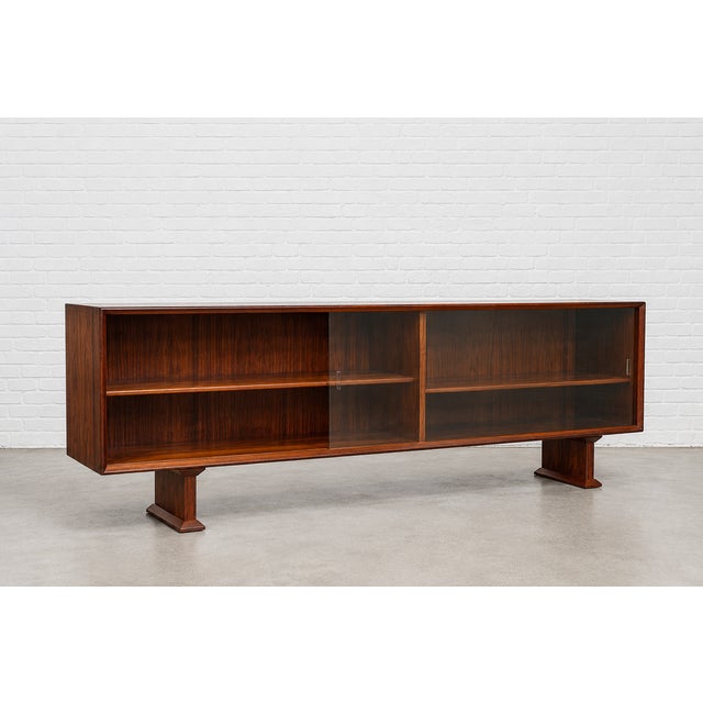 Long + Low Mid Century Modern Danish Rosewood Bookcase / Credenza, C. 1960's For Sale - Image 4 of 14