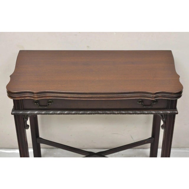 Antique Georgian Chippendale Mahogany Convertible Flip Top Console Game Table For Sale - Image 4 of 12