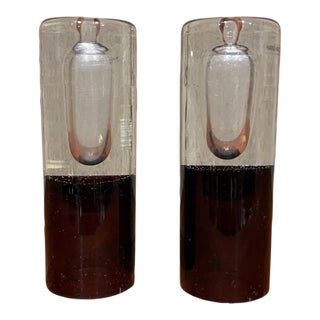 1980s Modern Pair Art Glass Vases Controlled Bubble Poland For Sale