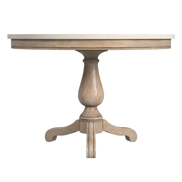 2020s Danielle 44 in. W Round Marble and Wood Pedestal Dining Table, Sandalwood Beige For Sale - Image 5 of 7