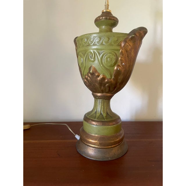 Ceramic Large Bronze-Green Ceramic Lamp, 1950s For Sale - Image 7 of 18