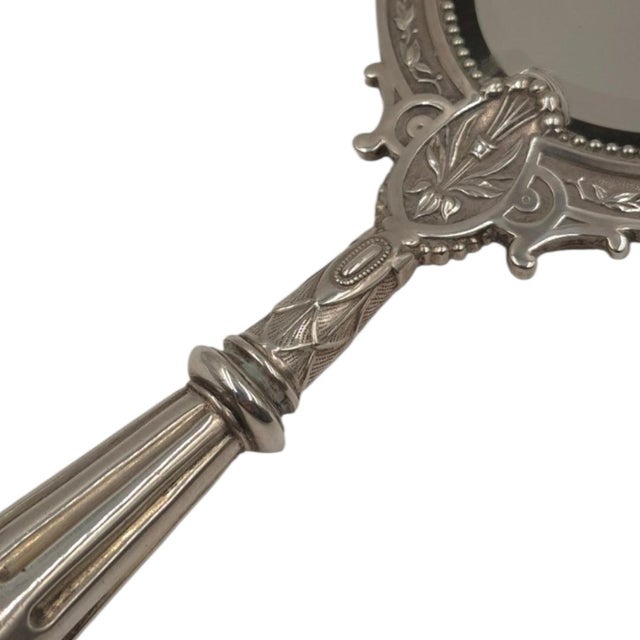 Rococo Antique Continental 800 Silver Repoussé Cherub Double-Sided Hand Mirror, 11" For Sale - Image 3 of 11