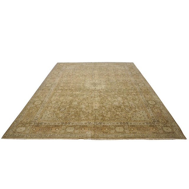 Antique Persian Tabriz Wool 10x13 Ivory, Brown & Tan Handmade Area Rug #9902389 For Sale - Image 4 of 7