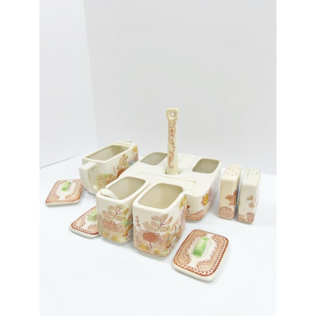 Ceramic Vintage 12-Piece Oriental Gardens by Brown and Richie Serving Condiment Set (Salt & Pepper Shakers, Condiment Jars With Lids & Spoons, Teapot) For Sale - Image 7 of 10