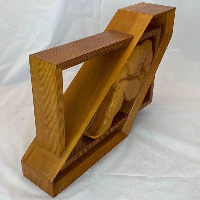 Mid 20th Century Mid-Century Figural Carved Wood Geometric Sculpture Confined Man in Box For Sale - Image 5 of 13