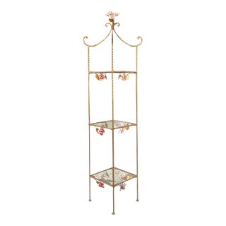 Vintage Regency Twisted Gilt Roses Etagere For Sale