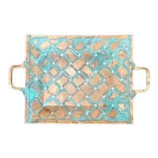 Vintage Patinated Copper Lattice Tray For Sale