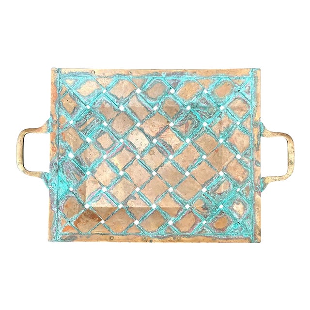 Vintage Patinated Copper Lattice Tray For Sale