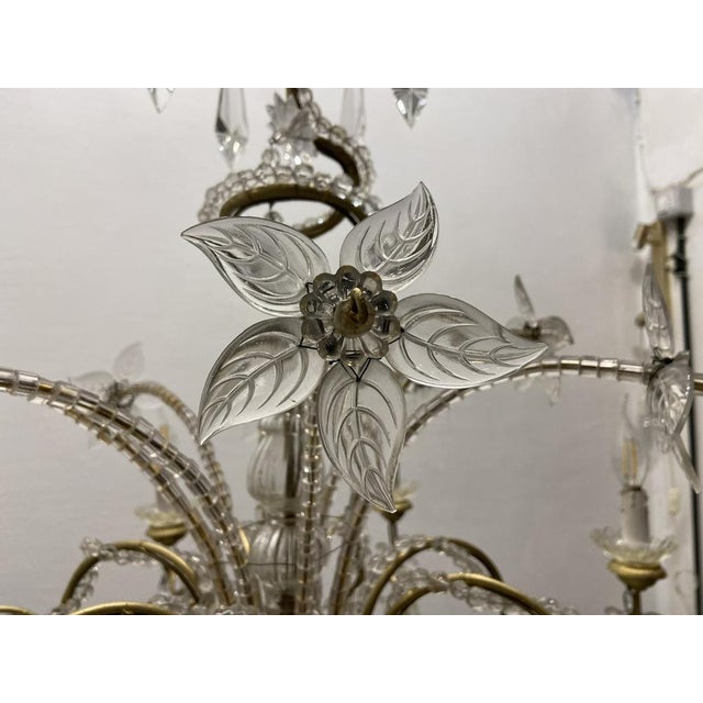 Crystal Beaded Murano Flower Chandelier, 1940s For Sale - Image 9 of 16