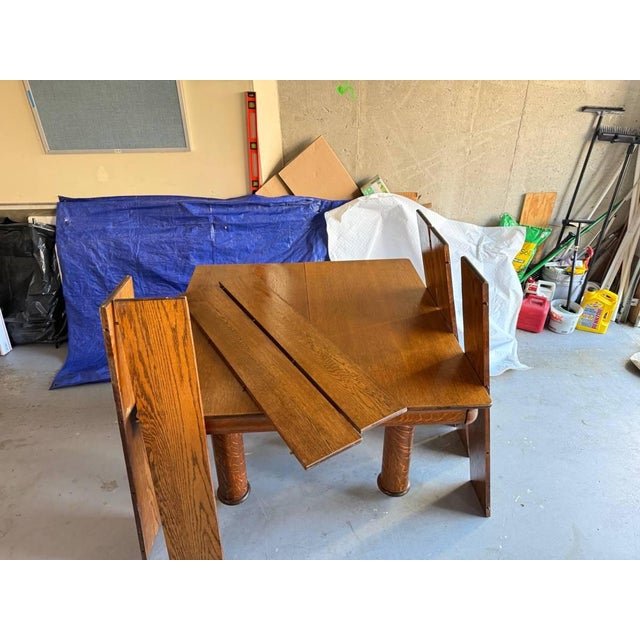 Antique Victorian Style Tiger Oak Table, Square Dining Table With Leaves on Casters For Sale - Image 15 of 17