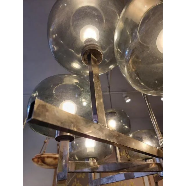 Antique Chandelier in Chrome and Glass by Holger Johansson, 1950s For Sale - Image 6 of 14