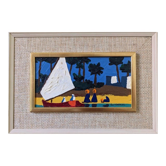 Mid-Century Modern Swedish "Seaside" Vintage Coastal Landscape Oil Painting, Framed For Sale