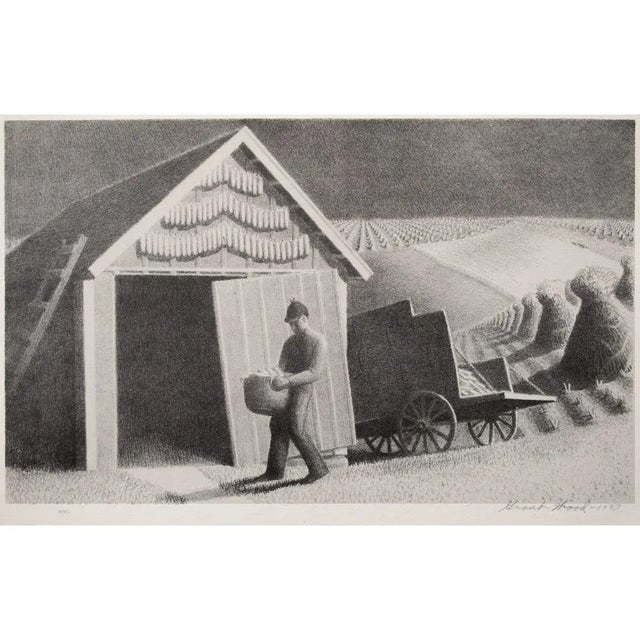 Gray Farmhouse Style 1939 After Grant Wood "Honorable Degree", Original Period Lithograph For Sale - Image 8 of 9