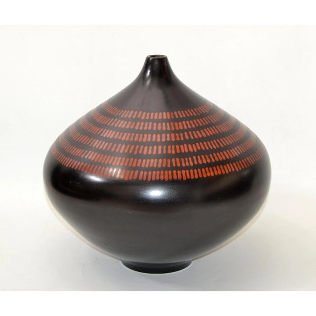 Signed Peruvian Urn Shape Studio Piece Black & Brown Ceramic Vase, Pottery For Sale - Image 13 of 13