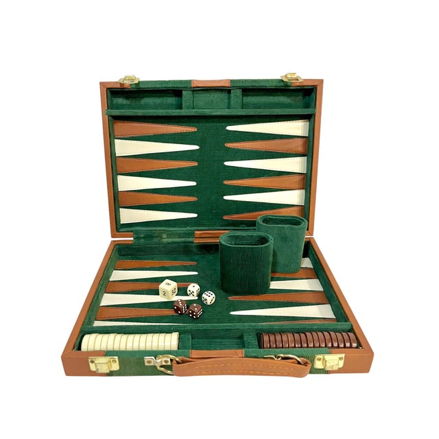Vintage Mid-Century Green and Brown Striped Backgammon Game Set in Travel Case For Sale - Image 6 of 17