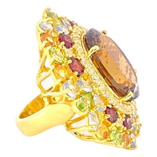 Bochic "Orient" Vintage Diamond, Cognac Citrine & Peridot Ring Set 18K Gold & Slver For Sale