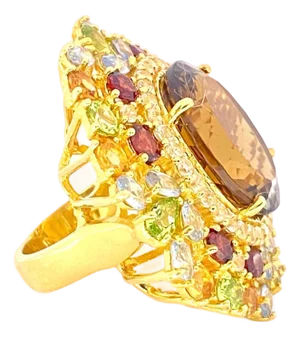 Bochic "Orient" Vintage Diamond, Cognac Citrine & Peridot Ring Set 18K Gold & Slver