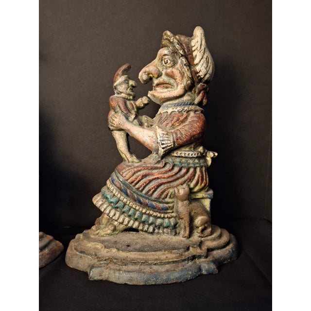 Antique Early 20th-Century Cast Iron "Punch & Judy" Figural Doorstops - A Pair For Sale - Image 4 of 18