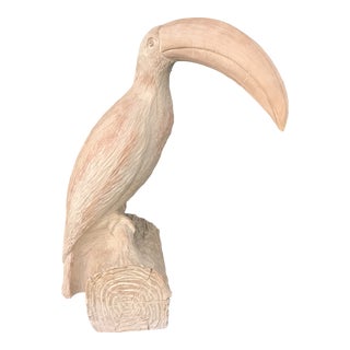 Vintage 1970s Carved Faux Bois Toucan Bird Sculpture For Sale