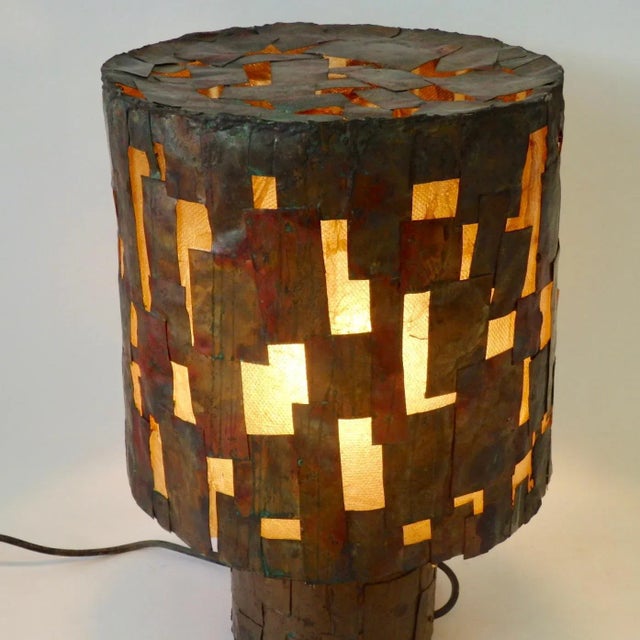 Brutalist Copper Patch Work Table Lamp Attributed as Early Paul Evans For Sale In Detroit - Image 6 of 13