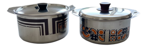 Orange and Brown Enameled Stainless Steel Pots from C&S of France, 1970s, Set of 2