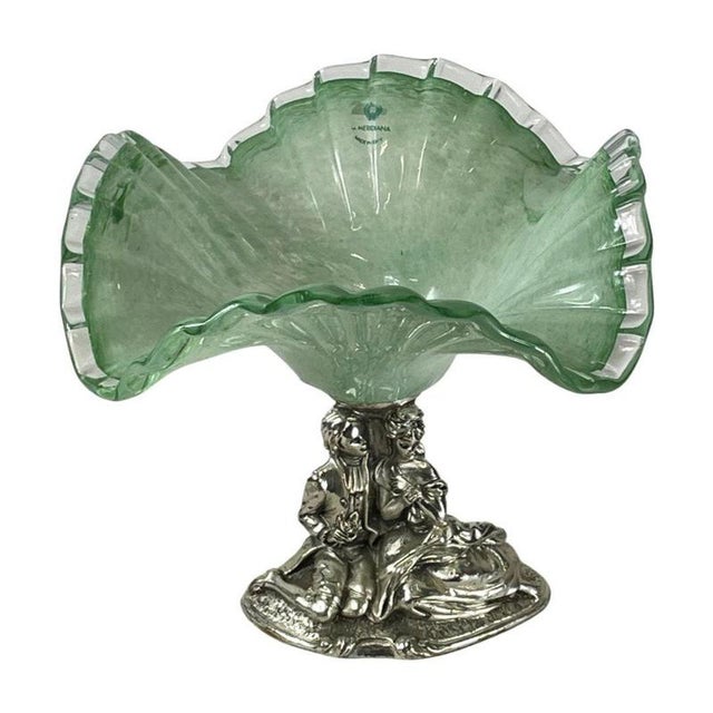 Green Glass Bowl on Silver Base with a Romantic Scene from La Meridiana, Italy For Sale - Image 8 of 8