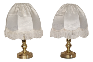Vintage Brass Table Lamps with Cream Fabric Shades, 1980s, Set of 2