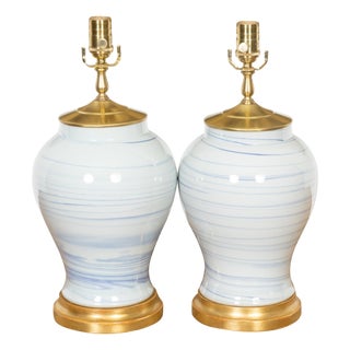 Asian Modern Porcelain Vases Table Lamps - Pair For Sale